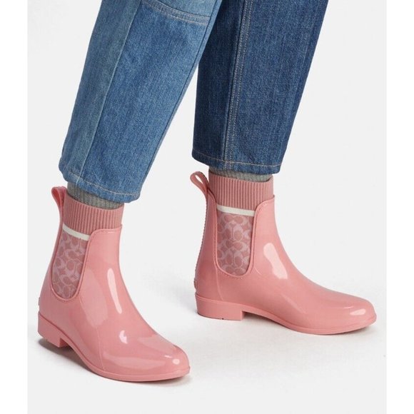 New Coach Womens Pink Taffy Rubber Rain Bootie Size 7 NIB! - Picture 5 of 5